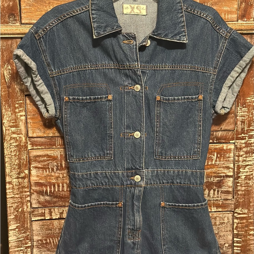 Free People Denim Button-Up Romper sz XS